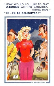 POSTCARD BAMFORTH COMIC No 636 Brn Tri GOLF THEME PRETTY DAUGHTER PLAY A ROUND - Picture 1 of 1