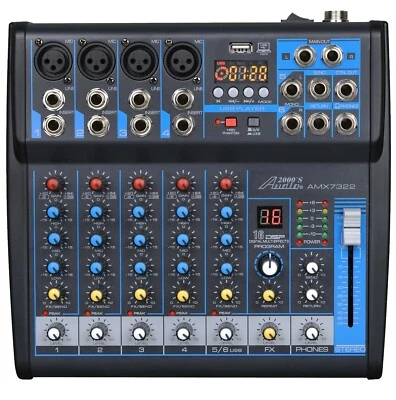 Audio2000s AMX7322 6-Ch.Audio Mixer w/USB Interface,Sound Effects& Bluetooth-NEW - Image 1 of 3