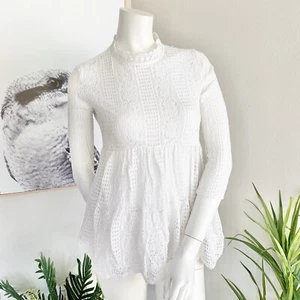 Shishangfeng Collection Size 10 White Lace Blouse Top Shirt Babydoll 3/4 Sleeve - Picture 1 of 4