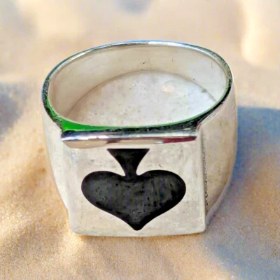 Anillo de ónix de plata esterlina as/reina/rey/jack of picas tamaños 7,5, 9, 9,5, 10,5 Foto 1 de 4