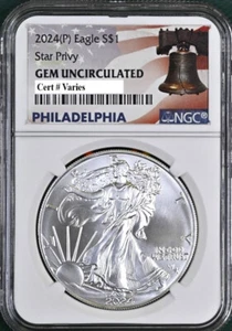2024 p american silver eagle with star privy ngc gem uncirculated philly - Picture 1 of 3