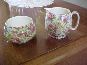 Royal Winton England SUMMERTIME Chintz OPEN SUGAR & CREAMER SET 1934-1950 - Picture 1 of 3