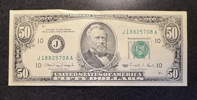 Series 1990 $50 Note/ Bill - Kansas City - J18825708A - Excellent Condition - Image 1 of 4
