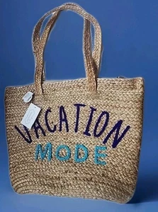 Mud Pie Vacation Mode Ice Cooler Bag Tote Jute Womens Zipped New NWT Boho - Picture 1 of 2