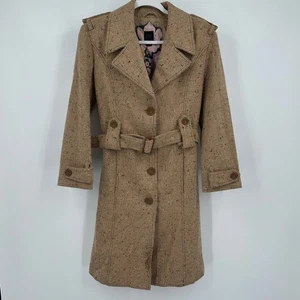 Damen Woll Trenchcoat S Vintage Italienisch Old Money Tweed Gürtel Leise Luxus - Bild 1 von 9