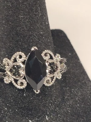 Anillo Espinela Negra Rodio Sobre Plata de Ley 2.03ctw Talla 9 Foto 1 de 3