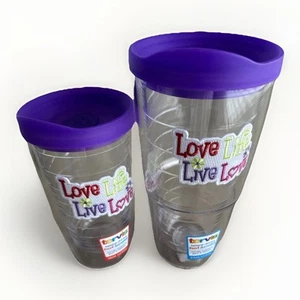 2 TERVIS TUMBLER Love Life Live Love BESTICKTER AUFNÄHER 24 & 16 UNZEN Lila Neu - Bild 1 von 6
