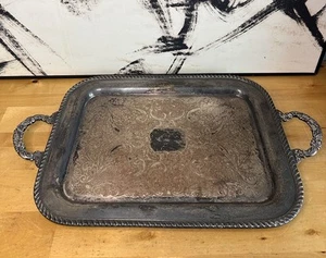 Vintage verziertes Butler Serviertablett Silber auf Kupferfuß - Bild 1 von 11