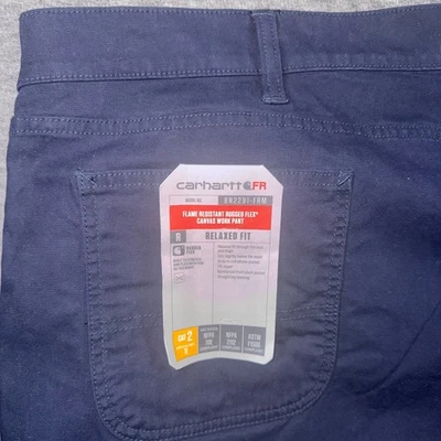 Carhartt FR Rugged Flex Canvas Work Pants Navy Flame Resistant Mens 50x32 NEW - Image 1 of 4