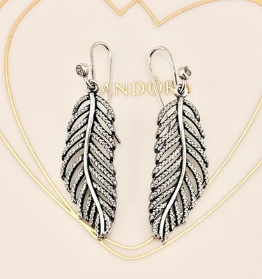 LIMITED EDITION New Pandora Silver Light as a Feather Compose Hook Earrings - Image 1 of 4