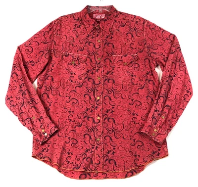 Ryan Michael Western Shirt Men L Red Paisley SILK BLEND Metal Snap Cowboy Rodeo - Image 1 of 4