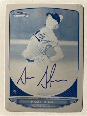 2013 Bowman Chrome SAM SELMAN Prospect Cyan Printing Plate On Card Auto True 1/1 - Image 1 of 2