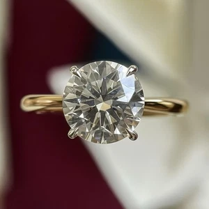 10K Solid Yellow Gold Moissanite Engagement Ring, All Sizes 2.5CT Center Stone - Picture 1 of 3
