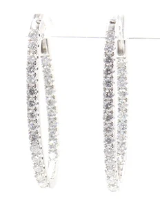 Aretes tipo argolla de oro blanco de 10 quilates de diamante cultivado en laboratorio de corte redondo de 1,50 quilates - Imagen 1 de 22