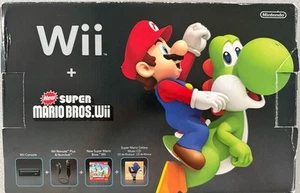 Black Nintendo WII Super Mario Bros W/ Original Box (missing Remote) 3 Games - Picture 1 of 12