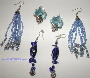 BOUCLES D'OREILLES FANTAISIE  FABRICATION ARTISANALE PERLES DE VERRE LOT DE 4* - Picture 1 of 1