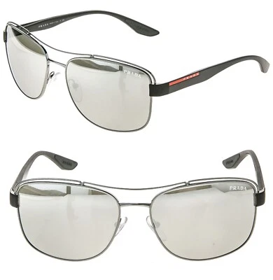 Очки солнцезащитные спортивные PRADA 57V Linea Rossa матовые черные серебристые зеркальные авиаторские PS57VS - Изображение 1 из 4