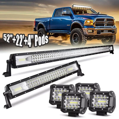 52'' LED Light Bar + 22'' + 4" Pods Combo Kit for Dodge Ram 1500 /2500/ 3500 GMC - Image 1 of 4