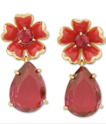 $58 KATE SPADE  RED Blushing Blooms Flower Drop EARRINGS  Stone JM210 - Image 1 of 3