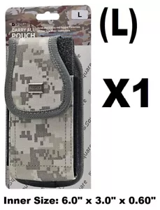 Vertical Grey Camouflage Rugged Nylon Phone Pouch w/Metal Clip & Belt Loop (L) - Picture 1 of 1