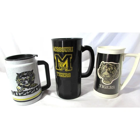 Lot Of 3 Vintage Missouri Mizzou Tigers Plastic Cups Mugs Whirley Thermoserve Cover