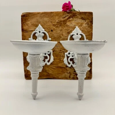 Par de apliques grandes de hierro fundido blanco, candelabro, vintage Foto 1 de 4
