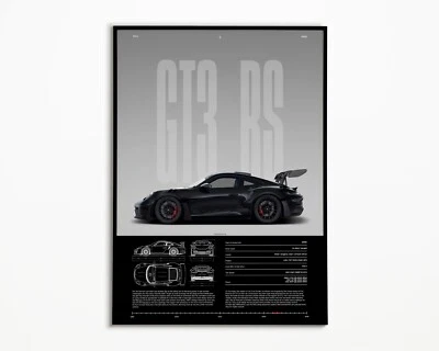 Porsche 911 GT3 RS Print | 992 | Car Print | Hyper Car Poster |  -  Decor Home - Image 1 of 4