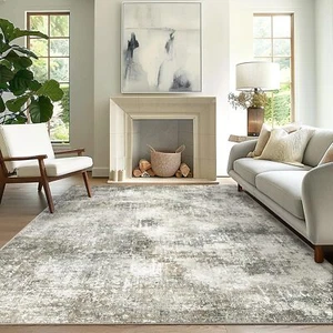 8x10 Modern Abstract Non-slip Area Rug, Low Pile Soft Slate - Picture 1 of 8