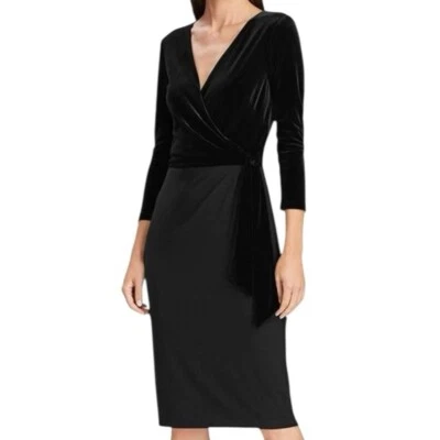 Ralph Lauren Black Tie Velvet 3/4 Sleeve V Neck Midi Evening Wrap Dress 16 NWT - Image 1 of 4