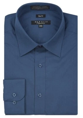 Camisa de vestir Marquis para hombre premium calce ajustado con botones manga larga color liso Foto 1 de 3