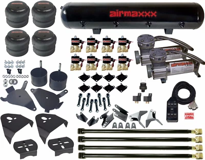 Air Ride Kit 82-04 S10 Sonoma 2500 Bags 1/2" Valves Pewter Compressors 7-Switch - Image 1 of 4