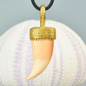 Anhänger 18K Gold Vermeil Sterling Geschnitzter Aprikose Muschel Tiger Kralle - Bild 1 von 9