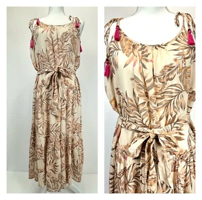 Maxi Vestido Blue Island Sin Mangas Corbata Borla Correa Playa Encubrimiento Rosa Tostado Talla XL Foto 1 de 4