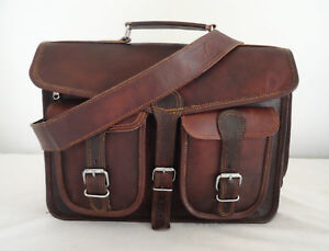 17 In Leather Satchel Messenger Bag Laptop Briefcase Office School Shoulder Bags