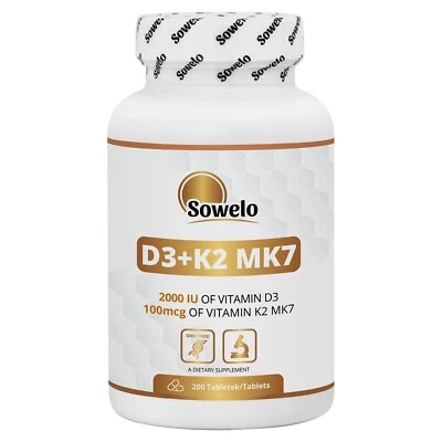 Vitamin D3 + K2 MK7 Tablets – High Potency, Bone & Heart Support – Sowelo - Image 1 of 4