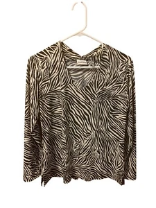 Chico's Größe 1 Medium M 8 schwarz & weiß Zebra Shirt Top LS Langarm V-Ausschnitt - Bild 1 von 4