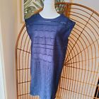 ELK Navy Blue Sleeveless Dress AU 10 Cotton W Slip Geometric Embroidered Cotton