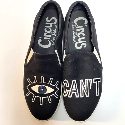 Circus Sam Edelman Charlie Shoes Sneakers Black Canvas EYE I CAN'T Eur 38 US 8 - Image 1 of 4