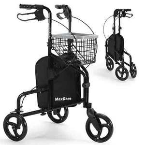 3-Wheel Rolling Walker for Seniors Foldable Rollator Walker with Basket & Tray - Picture 1 of 9