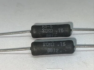 0.1% PRECISION RESISTORS 20,000  ohms 5 Watt By Dale RS-5 New Lot of (2) - Picture 1 of 12