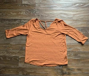 Papermoon Stitch Fix Womens Ampton Lattice Back Knit Top Rust Orange 3/4 Sleeves - Picture 1 of 3