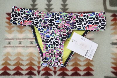 NEW Arena Womens Desire Brief Swim Bottom Size XXS Training Black Multi Yellow - Image 1 of 2