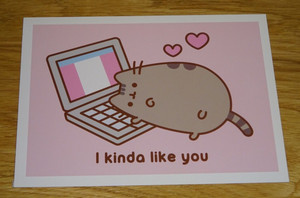 PUSHEEN CAT POSTCARD - PUSHEEN ON HER LAPTOP - 'I KINDA LIKE YOU' - NEW