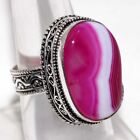 Botswana Agate 925 Silver Plated Vintage Style Ring US 8.5 Chunky Jewelry GW