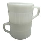Vtg Federal White Milk Glass Stackable Coffee Mug Tea Cup Heat Proof Set of 2