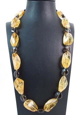 Collana in Quarzo Citrino e Q. Fumé con chiusura in argento 925 Made in Italy - Immagine 1 di 3