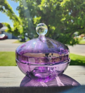 Vintage Purple Amethyst Glass Candy Bowl Apothecary Jar Lid Clear Glass Handle - Picture 1 of 10