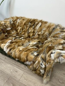 Luxury gold fox fur blanket throw. Real fur blanket - Picture 1 of 8
