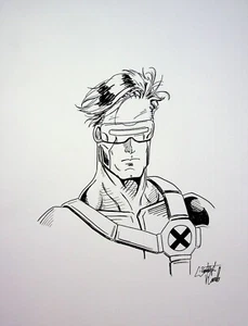 Cíclopes Marvel Comics Jonathan Carrillo Firmado Pin-Up Lápiz 8.5"x11" - Imagen 1 de 3