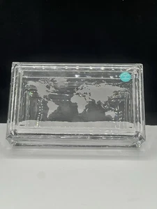 Tiffany & Co. Crystal Trinket Box World Map Etched Lid Rectangular Germany - Picture 1 of 11